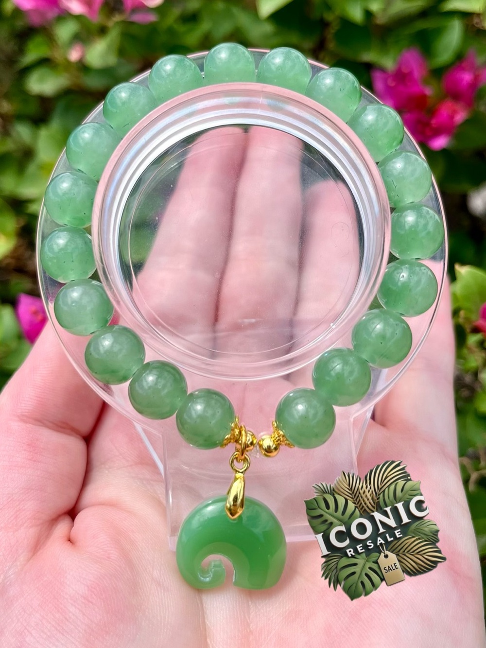 Sage Green Glass Beaded Bracelet With Elephant Charm NWOT